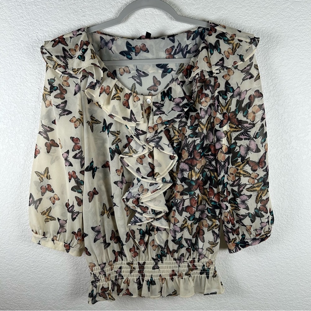 Ted Baker London Butterfly Print Blouse - Cream and Multicolor